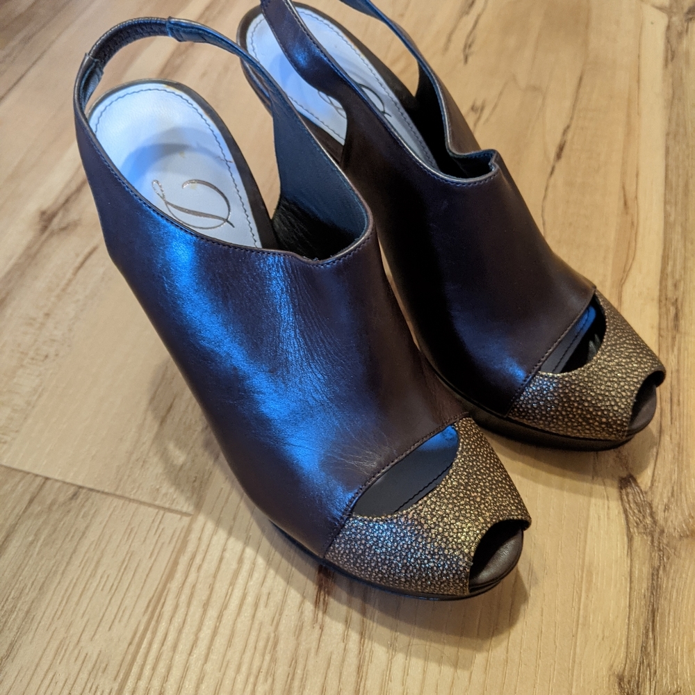 Delman peep toed slingback heels